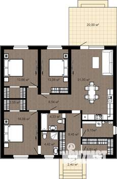 Коттедж 126м², 1-этажный, участок 6 сот.