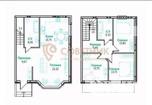 Таунхаус 120м², 2-этажный, участок 1 сот.