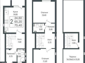 Дом 90м², 3-этажный, участок 1 сот.