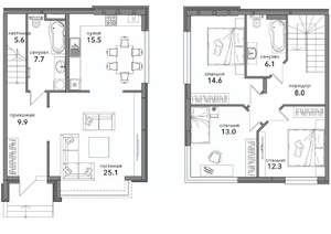 Таунхаус 123м², 2-этажный, участок 2 сот.