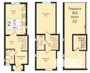Таунхаус 78м², 2-этажный, участок 2 сот.