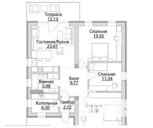 Дом 105м², 1-этажный, участок 8 сот.