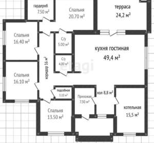 Дом 219м², 1-этажный, участок 10 сот.  