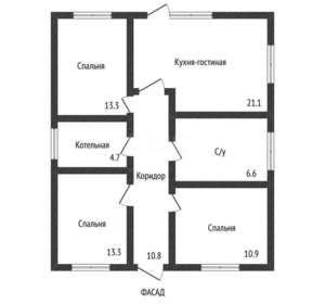 Дом 92м&sup2;, 1-этажный, участок 4 сот.  