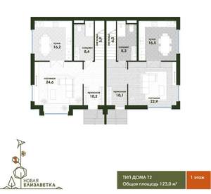 Дом 123м&sup2;, 2-этажный, участок 3 сот.  