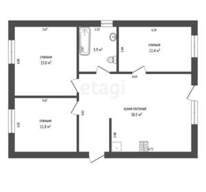 Дом 75м², 1-этажный, участок 3 сот.  