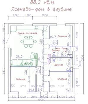 Дом 88м&sup2;, 1-этажный, участок 4 сот.  