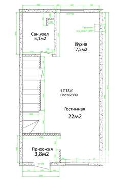 Таунхаус 84м&sup2;, 2-этажный, участок 1 сот.  