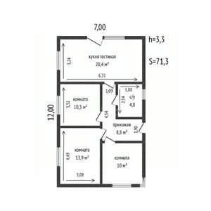 Дом 71м&sup2;, 1-этажный, участок 3 сот.  