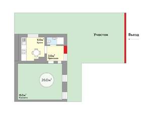 Дом 26м&sup2;, 1-этажный, участок 1 сот.  