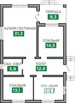 Коттедж 95м², 1-этажный, участок 6 сот.  