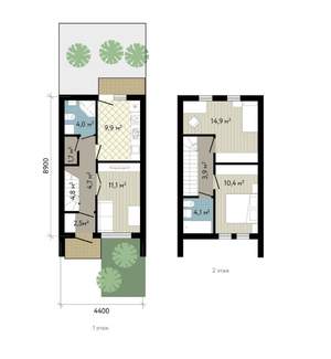 Таунхаус 72м&sup2;, 2-этажный, участок 1 сот.  