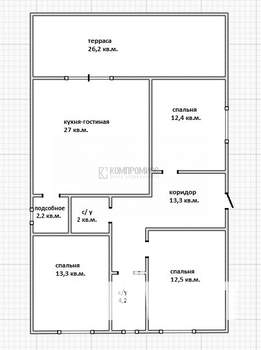 Дом 105м², 1-этажный, участок 7 сот.  