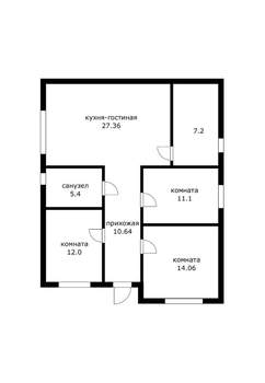 Дом 87м&sup2;, 1-этажный, участок 4 сот.  