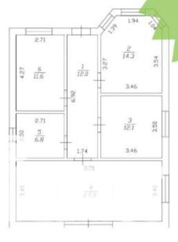 Дом 125м², 1-этажный, участок 3 сот.  