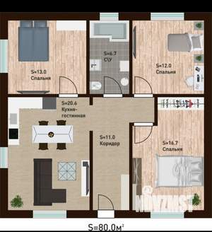 Дом 80м&sup2;, 1-этажный, участок 4 сот.  