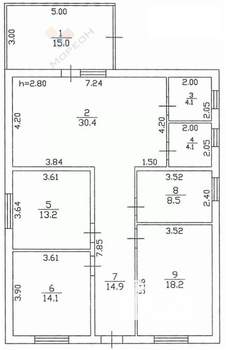 Дом 128м², 1-этажный, участок 4 сот.  