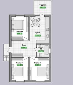Дом 83м², 1-этажный, участок 3 сот.  