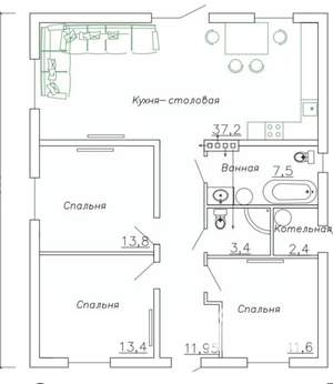 Дом 110м², 1-этажный, участок 5 сот.  
