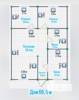 Дом 69м², 1-этажный, участок 3 сот.  