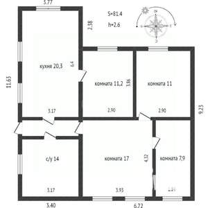 Дом 81м&sup2;, 1-этажный, участок 12 сот.  