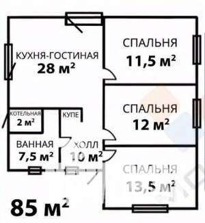Дом 85м², 1-этажный, участок 6 сот.  