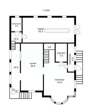 Дом 333м&sup2;, 3-этажный, участок 8 сот.  