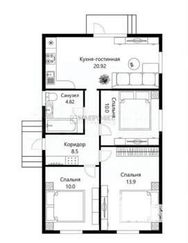 Дом 84м², 1-этажный, участок 3 сот.  