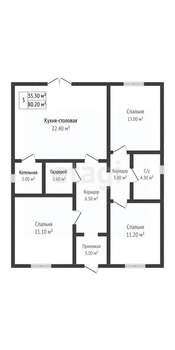 Дом 80м&sup2;, 1-этажный, участок 3 сот.  