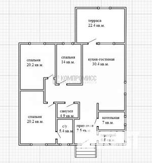 Дом 134м², 1-этажный, участок 6 сот.  