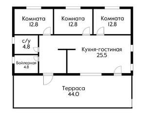Дом 88м², 1-этажный, участок 6 сот.  