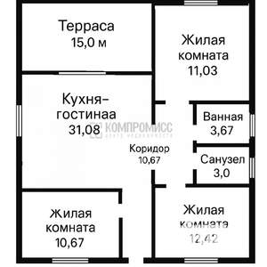 Дом 100м², 1-этажный, участок 4 сот.  