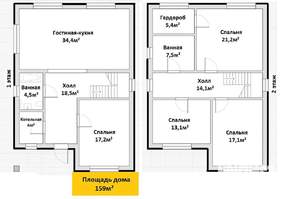 Дом 159м&sup2;, 2-этажный, участок 6 сот.  