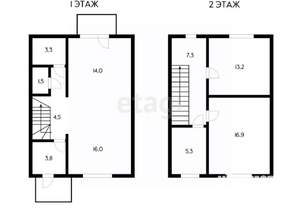 Дом 86м&sup2;, 2-этажный, участок 1 сот.  
