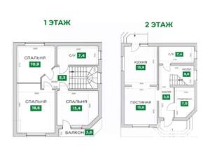 Коттедж 120м², 2-этажный, участок 7 сот.  