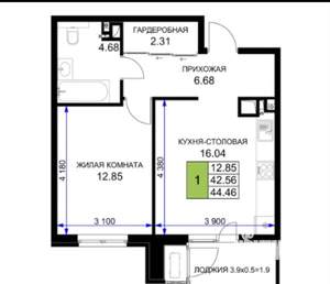 1-к квартира, на длительный срок, 39м2, 13/16 этаж