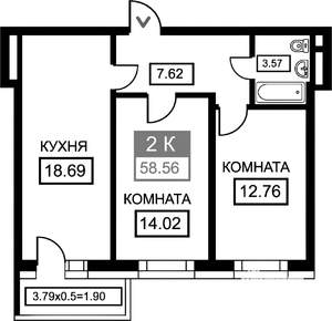 2-к квартира, на длительный срок, 58м2, 23/25 этаж