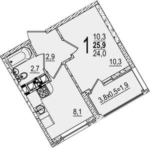 1-к квартира, на длительный срок, 27м2, 9/19 этаж