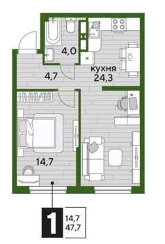 1-к квартира, на длительный срок, 47м2, 13/16 этаж