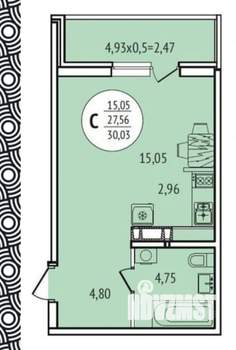 Студия квартира, на длительный срок, 33м2, 21/23 этаж