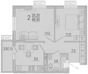 2-к квартира, на длительный срок, 48м2, 2/9 этаж