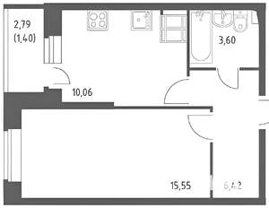1-к квартира, на длительный срок, 39м2, 4/16 этаж