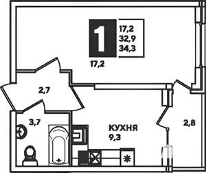 1-к квартира, на длительный срок, 36м2, 4/16 этаж