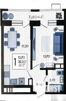 1-к квартира, на длительный срок, 39м2, 8/12 этаж