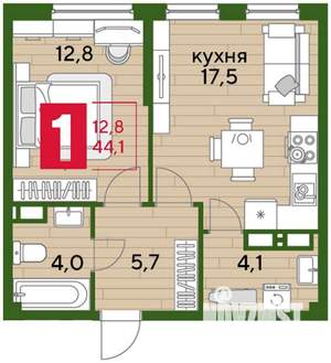 1-к квартира, на длительный срок, 44м2, 13/16 этаж