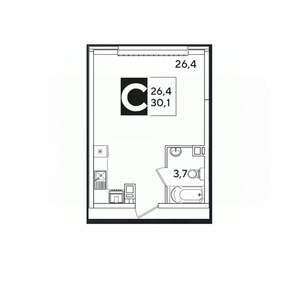 Студия квартира, на длительный срок, 30м2, 6/16 этаж