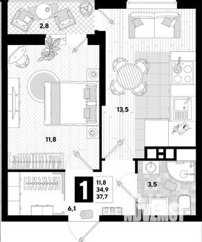 1-к квартира, на длительный срок, 37м2, 3/16 этаж