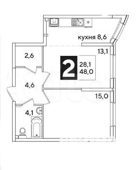 2-к квартира, на длительный срок, 47м2, 4/16 этаж