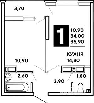 1-к квартира, на длительный срок, 35м2, 9/17 этаж