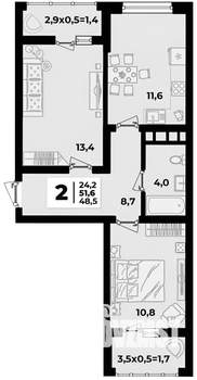 2-к квартира, на длительный срок, 50м2, 19/19 этаж